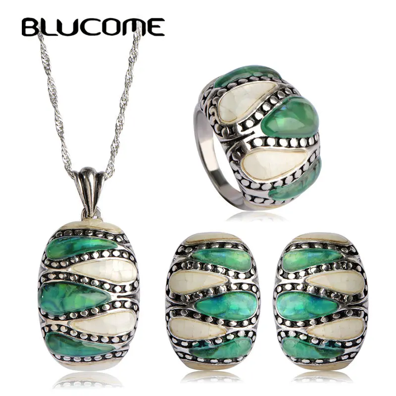 Женский комплект из колье серёг и кольца Blucome Классический вечерние с квадратным