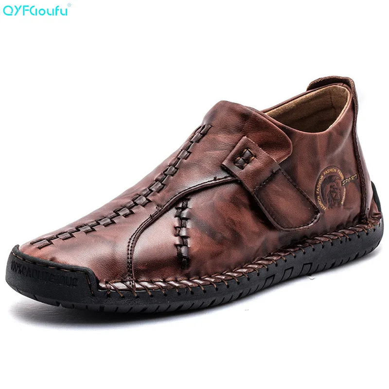 

QYFCIOUFU Vintage Mens Shoes Casual Luxury Brand Summer Men Loafers Split Leather Moccasins Comfy Breathable Slip On Boat Shoes