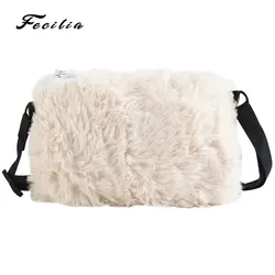 Fecilia Новая модная женская мини-сумка через плечо на молнии с искусственным кроличьим мехом, Курьерская сумка, кошелек, клатч для девочек