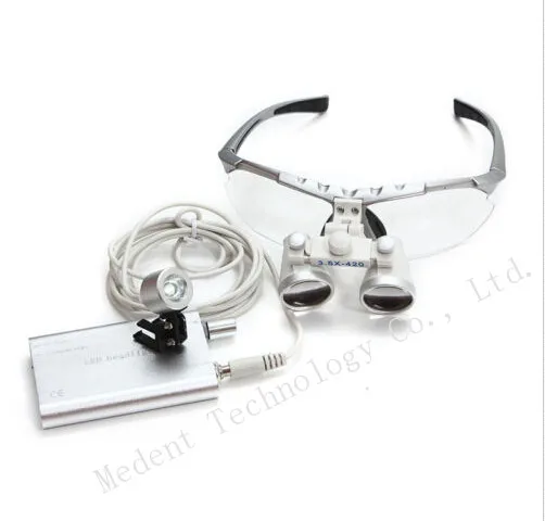 

High Quality Silver Binocular dental Loupe 3.5X420mm Dental magnifier Optical Glass + Portable LED Head Light Lamp