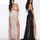 Save 11.29 on 2017 Latest Sexy Women Dress Spaghetti Strap Sequin Maxi Long Dresses High Split Evening Party Elegant Loose Mermaid Dresses