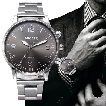 

Fashion Men Crystal Stainless Steel Analog Quartz Wrist Watch Bracelet relojes para hombre de acero inoxidable montre homme