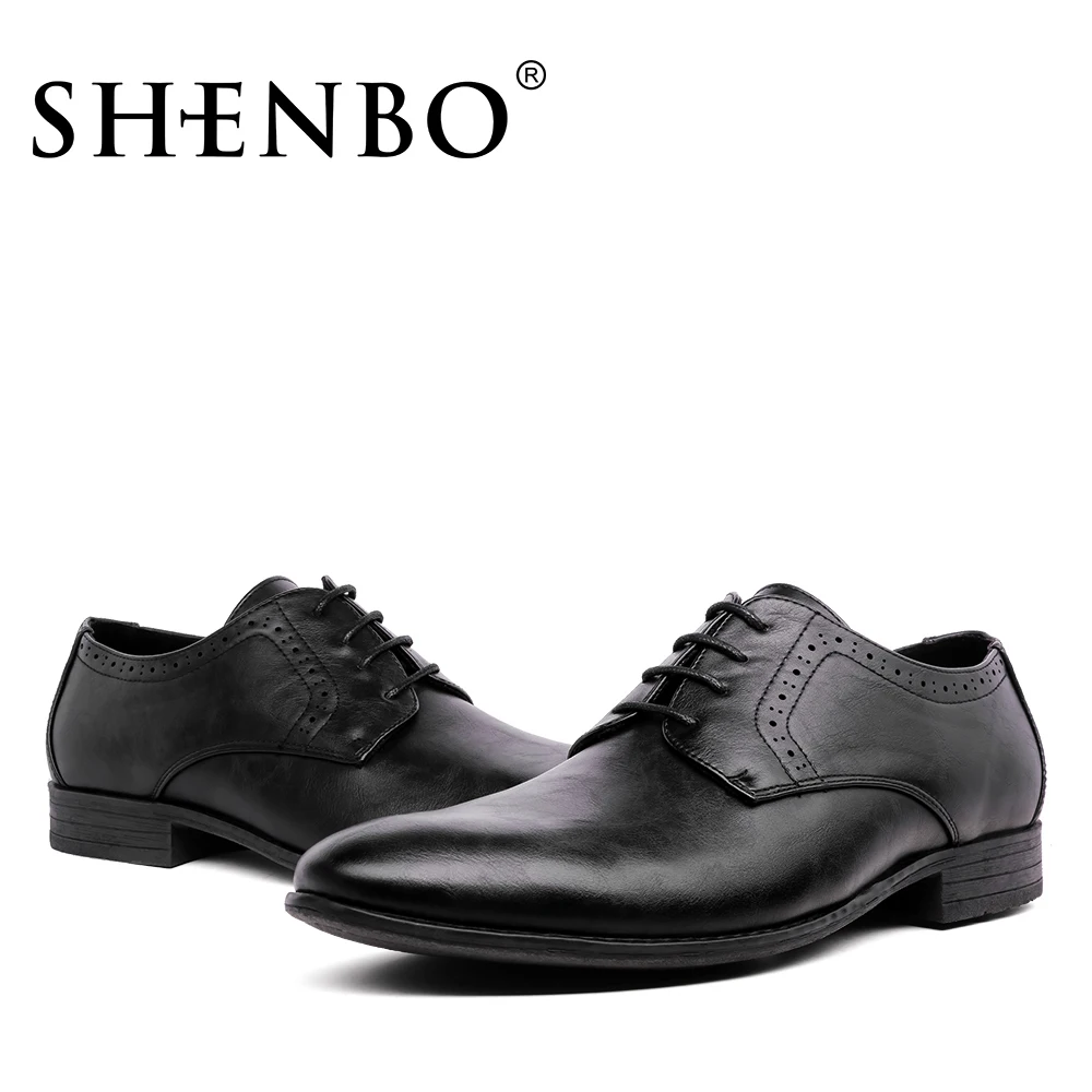 Бренд shenbo классические простые Стиль Мужские модельные туфли модные резные Для