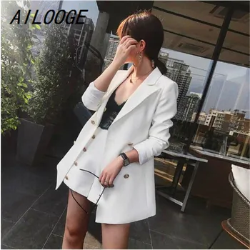 

AILOOGE Office Lady Short Suit Set Women 2 Piece Set white Color Jacket Blazer + High Waist Mini Pant Suits Female Tracksuit