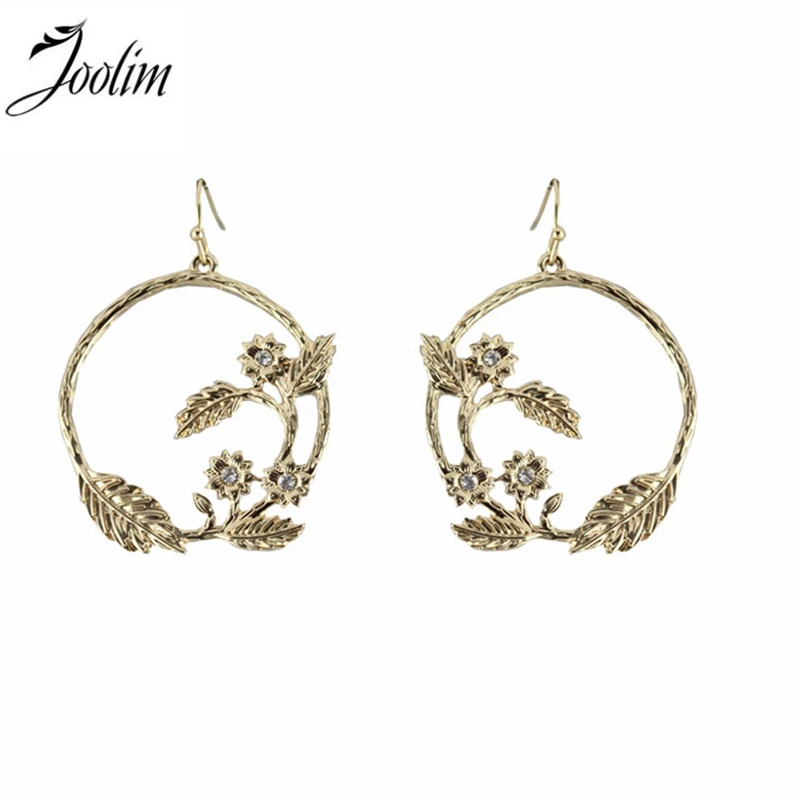 

JOOLIM Vintage Gold Color Leaf Flower Hoop Earring Fashion Jewelry Wholesale