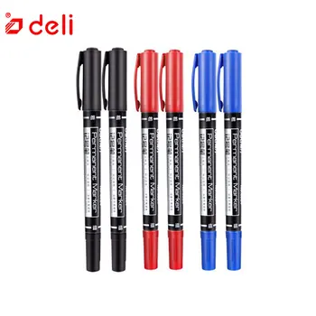 

Deli 12pcs Twin Tip Permanent Markers 0.5mm-1mm Fine Point Black Blue Red Ink Marker Pen Smooth Writing School & Office Supplies