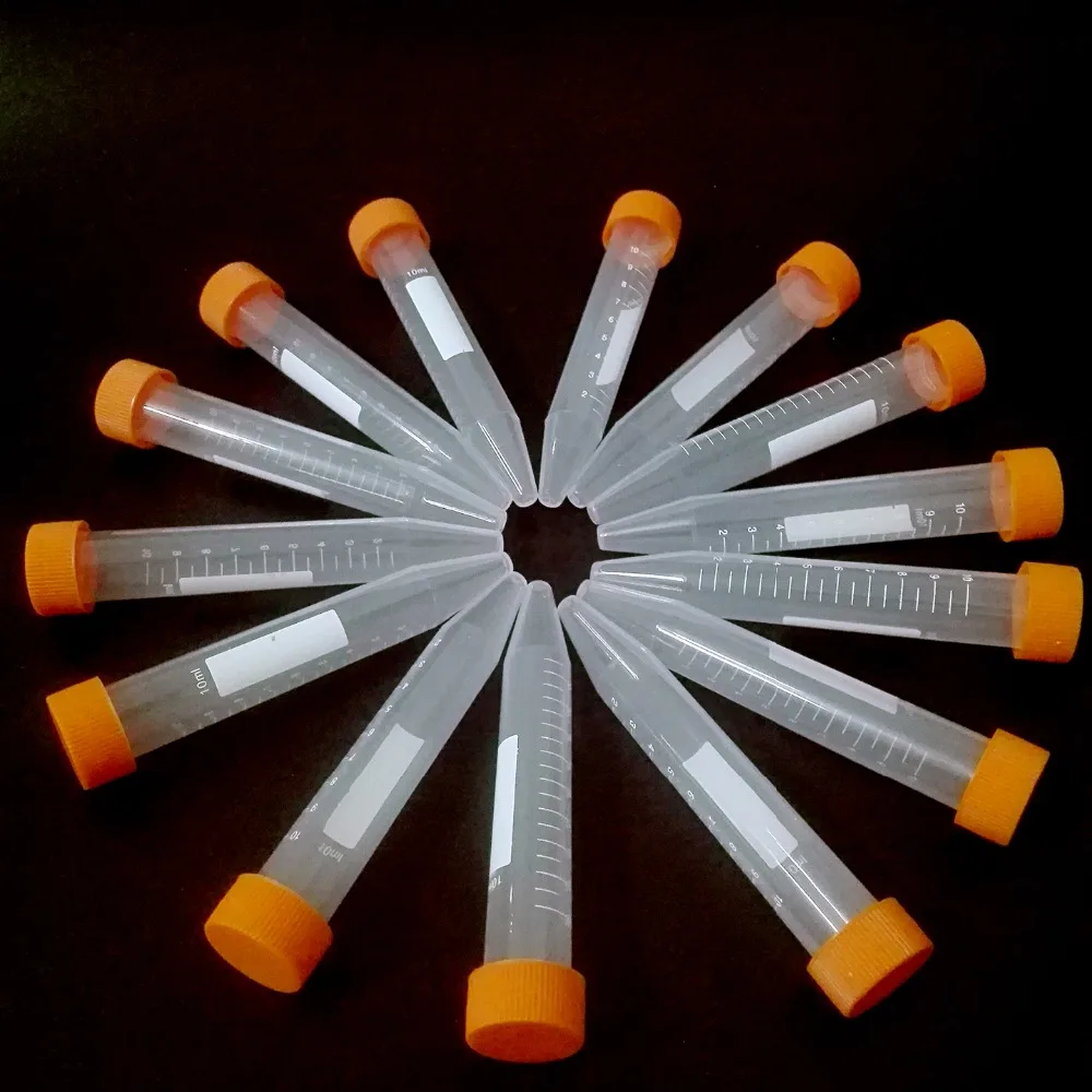 50pcs 10ml Conical Bottom Plastic Centrifuge Tube Graduated Marks and Screw Cap for Laboratory