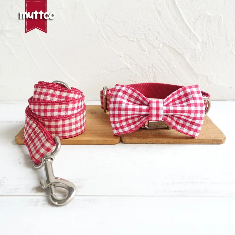 MUTTCO Розничная характеристика высокого качества воротник красный YUMMY плед креативные Мягкие ошейники поводки Набор 5 размеров UDC047