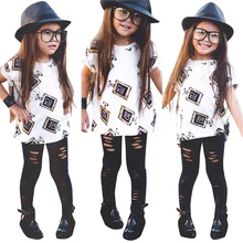 Модная осенняя одежда для маленьких девочек; топы с короткими рукавами и штаны; комплект одежды для детей; комплект одежды с короткими рукавами