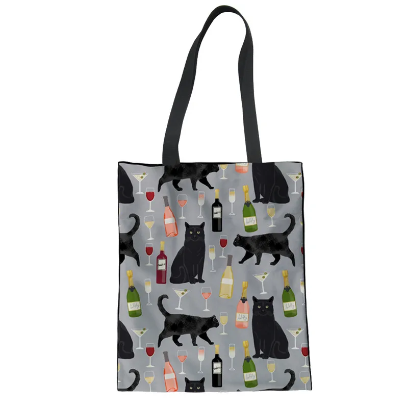 THIKIN Милая складная сумка для покупок с принтом черного кота, Женская Большая вместительная Холщовая Сумка-тоут, женская сумка через плечо, сумка-шоппер, Bolsa - Цвет: ZJZ547Z22