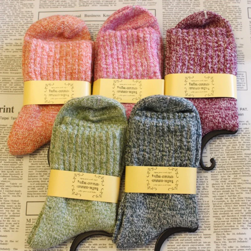 5 пар/упак. женские шерстяные кашемировые толстые теплые мягкие однотонные повседневные носки зимние милые носки теплые мягкие однотонные Повседневные носки