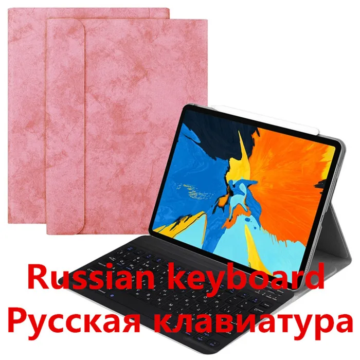 Для iPad Pro 11 Чехол W Беспроводная bluetooth-клавиатура кожаный защитный чехол-подставка для iPad Pro 11 клавиатура русская клавиатура - Цвет: 1101-pink-ru