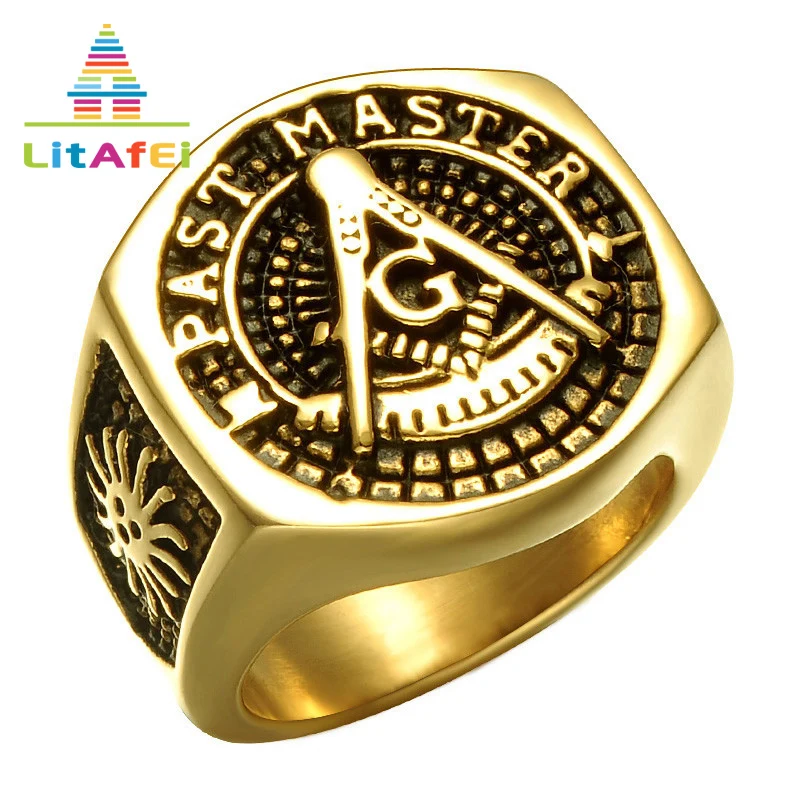 

Vintage Gold Color Men Masonic Ring for Men Women Geometric Pattern Size 7/8/9/10 Engagement Ring Jewelry