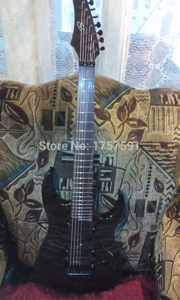 

Free Shipping Wholesale B 7 String Electric Guitar gray pearl black finished body top with quilt AAA flame Free shipping