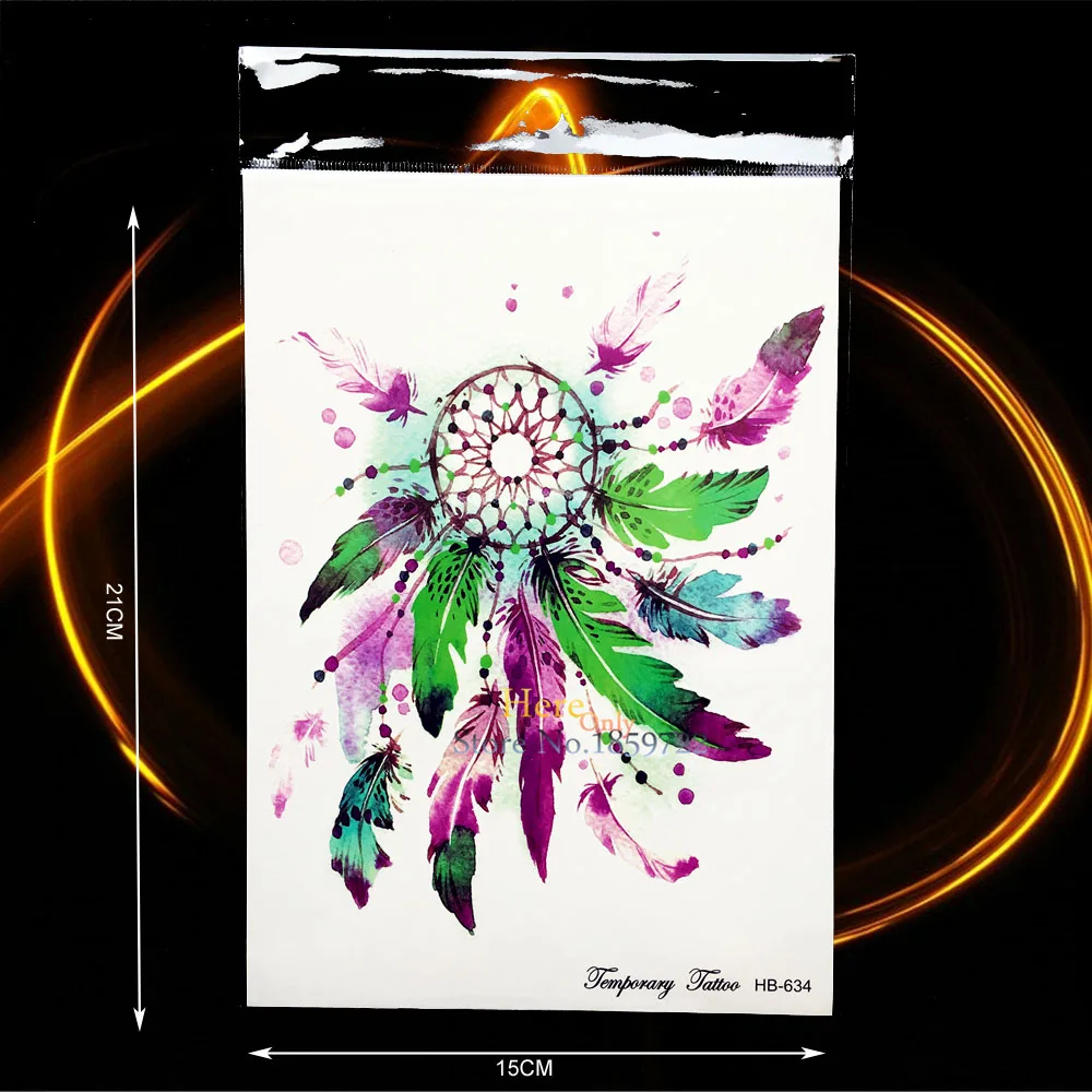 Сексуальная Фиолетовый Зеленый тону Ловец снов татуировки Стикеры Водонепроницаемый Средства ухода за кожей Книги по искусству покраска