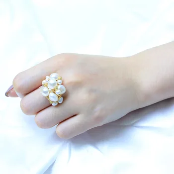 

Natural Freshwater Baroque pearl ring natural baroque white European style size adjustable pearl rings Woman's Jewellery
