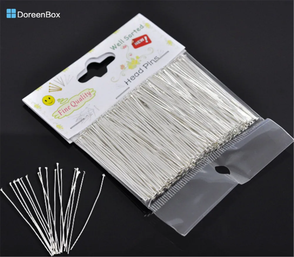 

Doreen Box Lovely 300 Well Sorted Silver color Head Pins 5cm(2") (B13035)