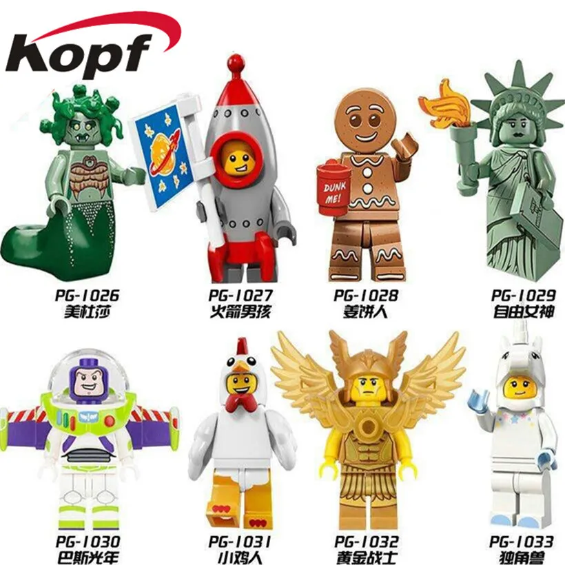 

Super Heroes Gingerbread Man Rocket Boy Chicken Suit Unicorn Girl Inhumans Royal Family Building Blocks Toys for children PG8061