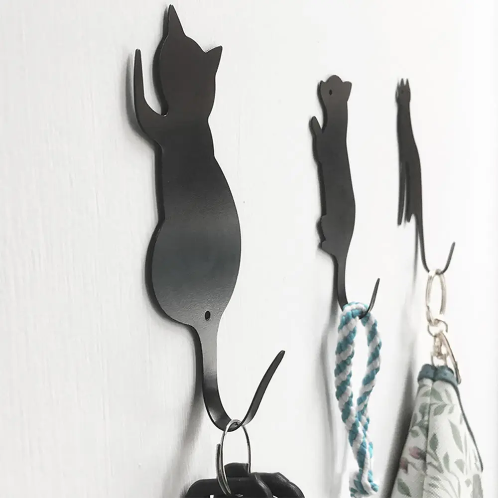 

3PCS/set Modern Simple Metal Cat Wall Hooks Wood Wall Decorative Hook Hangers Accessory For Clothes Keys Sundries