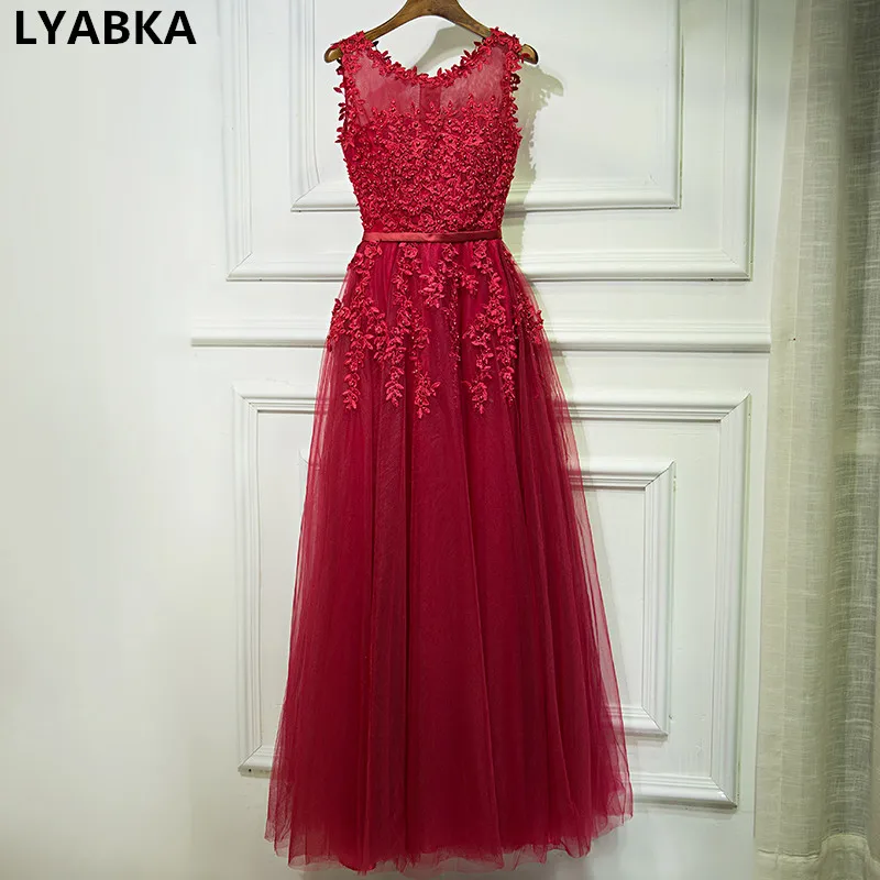 

Sexy Scoop Neck A-line Evening Dress Robe De Soiree Burgundy Evening Dresses Long Dress 2019 Real Photo 2019 Vestido De Festa