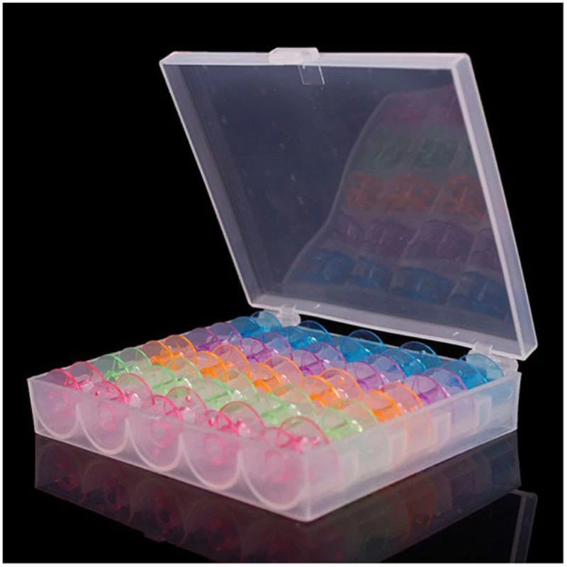 

1set/lot Plastic 25pcs Single Bobbin Sewing Machine Spools With Thread Storage Case Box For Home Sewing Accessories
