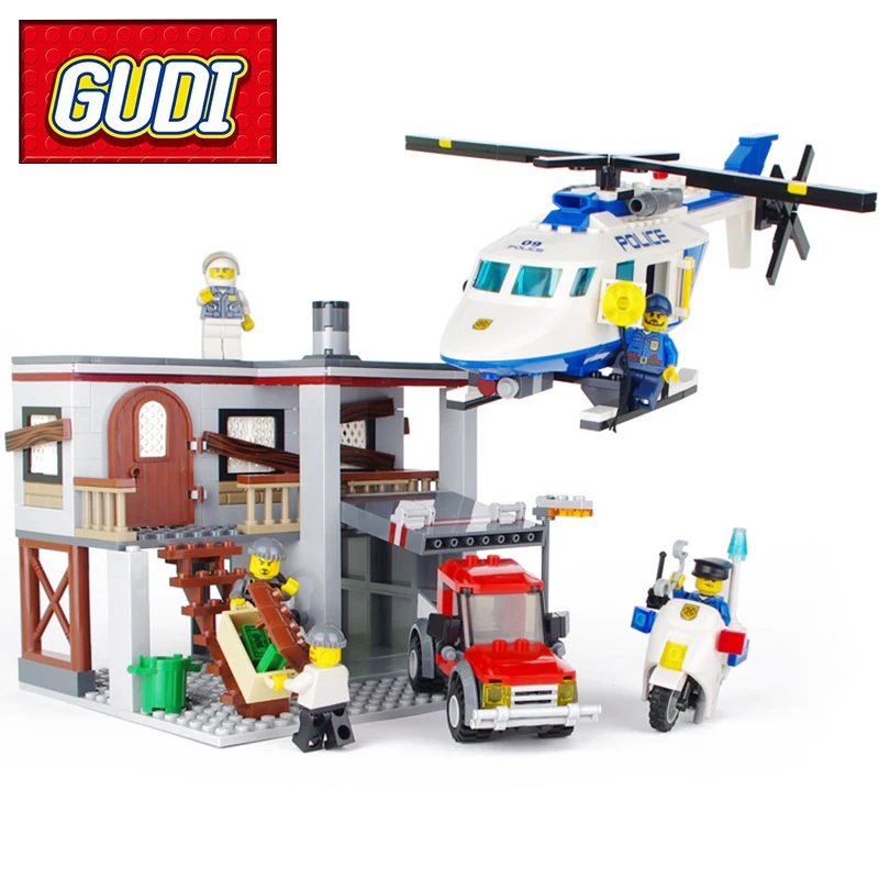 

GUDI 9318 465pcs City Police Station Helicopter Building Blocks Kids Educational DIY BrickS Toy for Children Christmas Gift