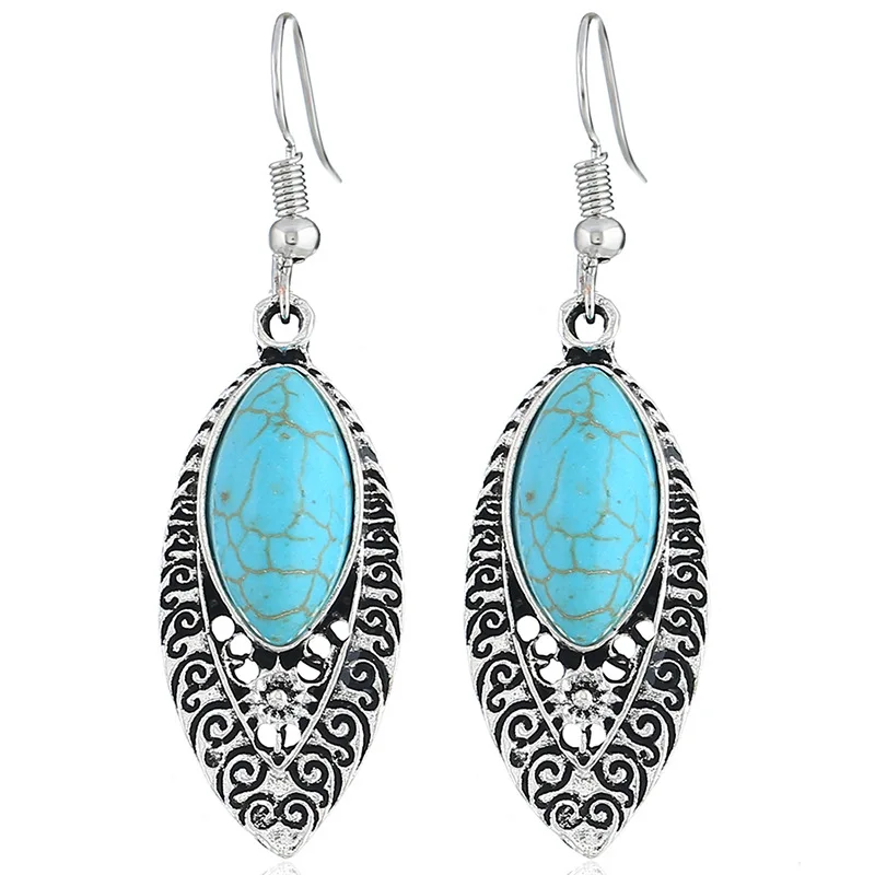 Bohemia Tibetan Vintage Silver Turkish Drop Dangle Earings Gypsy Ethnic Stone India Hanging Earrings pendientes mujer