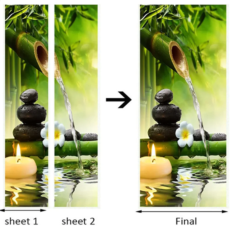 3D обои в китайском стиле с зеленым бамбуковым пейзажем, наклейка на дверь для гостиной, столовой, домашний декор, ПВХ, водонепроницаемая наклейка из 2 частей