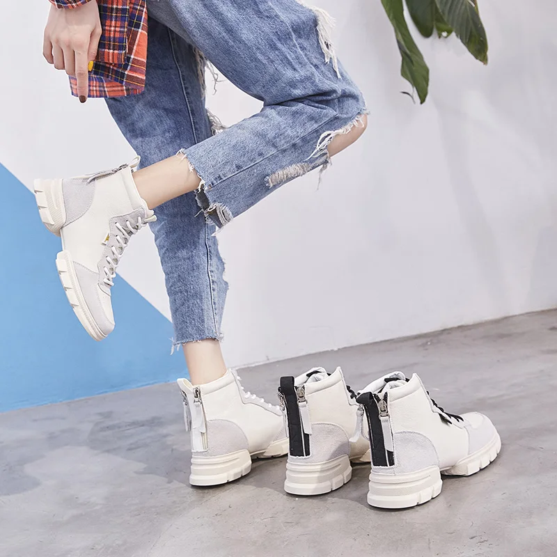 Cuir Noir En Bottes D'hiver Mode Femme Nouvelle Styles Véritable À Femmes Cheville Chaussures Main La Mycoron Moto white wqRUvpanzw