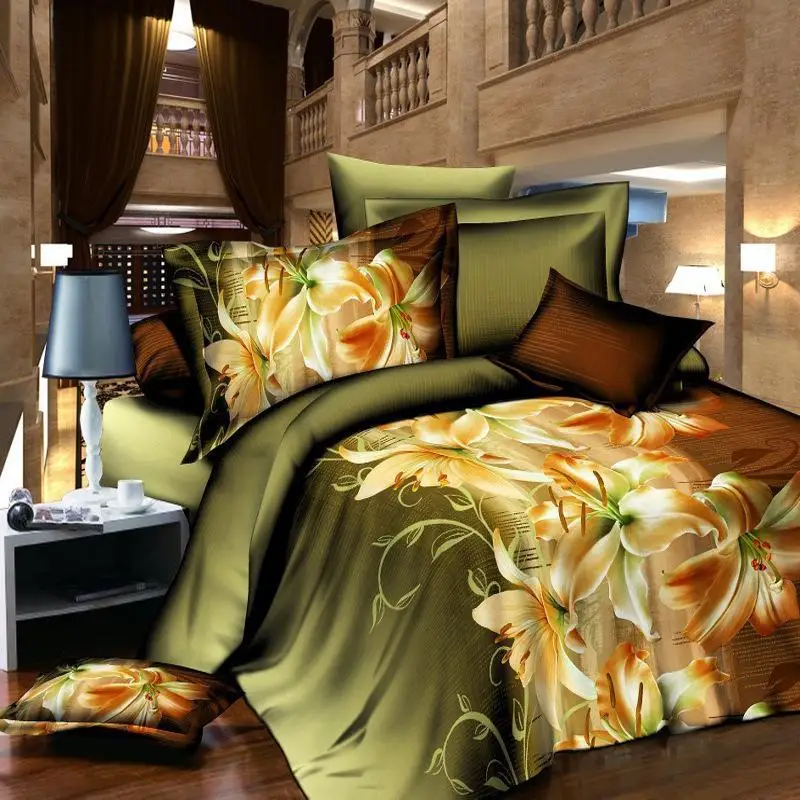 Unihome домашний текстиль, 3D постельное белье, 4 шт. Пододеяльник Простыня наволочка, постельное белье - Цвет: Золотой