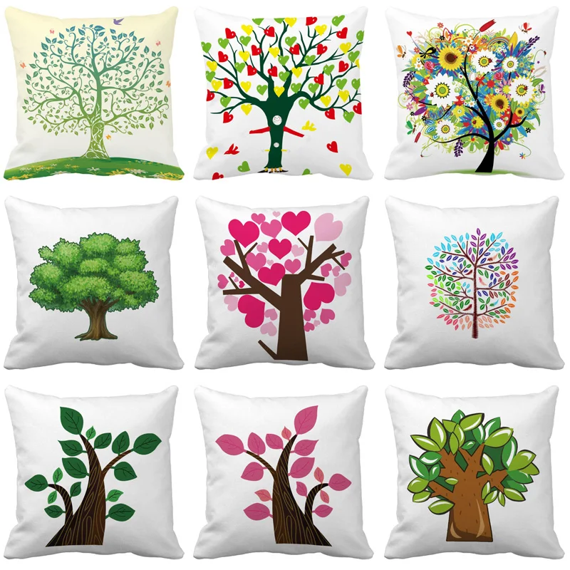 Cartoon Color Tree Cushion Cover Nordic Simple Geometric Decorative Throw Pillows Cushion Covers for Sofa Polyester Cotton