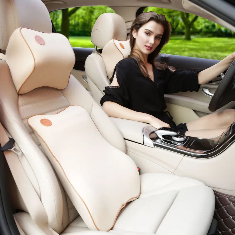 1 Set Soft Memory Foam Removable Cleaning Car Neck Pillow Headrest Lumbar Support Suit For Bmw