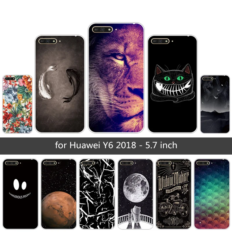 

Soft TPU for Huawei Y6 2018 Transparent Gel Phone Cover Lion Case 5.7 inch for Coque Huawei Y6 2018 Ultra Thin Silicone Capa