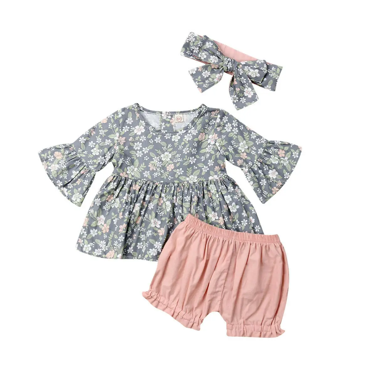 

2019 Newest Style Toddler Baby Girls Kid Spring Summer Clothing 3pcs Flower Tops Shorts Headband Adorable Clothes Sets 1-4Years