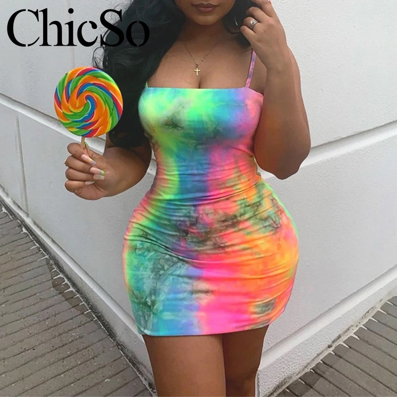 

MissyChilli Sleeveless tie dye print strap dress women Slim elegant mini dress bodycon Spring summer party sexy dress vestidos