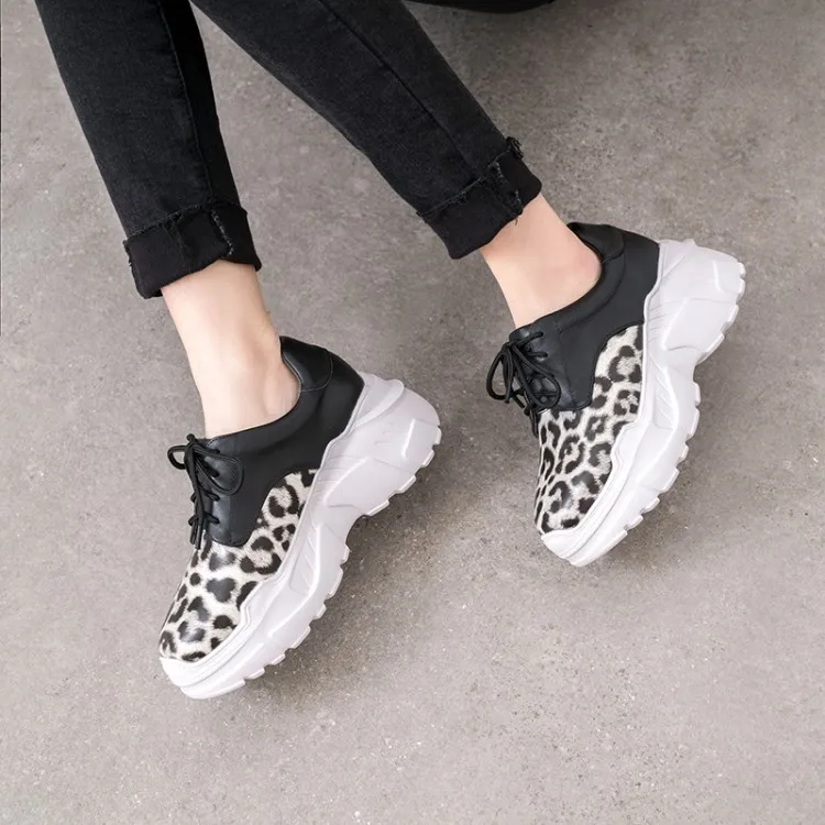 

MLJUESE 2019 fashion sneakers Cow leather mixed colors lace up autumn spring loafers Vulcanize Shoes platform sneakers