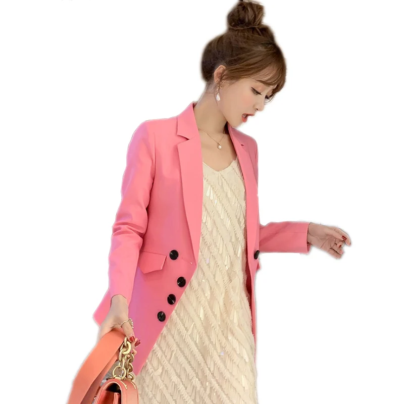 

Office Lady Jacket Female Pink Tops Suit Blazer Jackets Women Blazer White Long Sleeve Slim Blazers Double-breasted Coat LU684