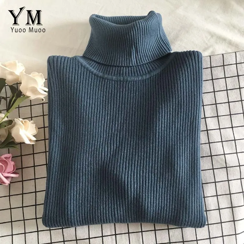YuooMuoo, хорошее качество, удобный свитер с высоким воротом,, Женский пуловер в Корейском стиле, джемпер, зимний топ, вязаный свитер для женщин - Цвет: Синий