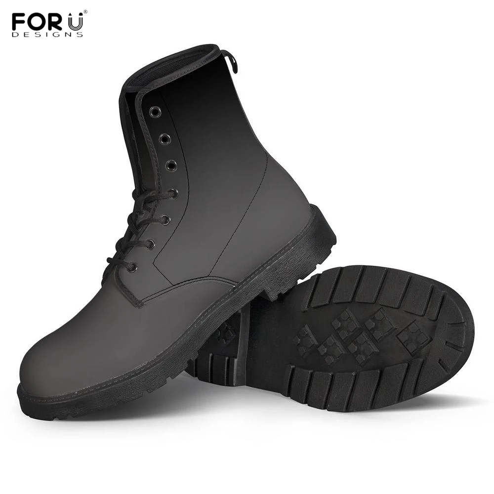 

FORUDESIGNS Gray Black Gradient Color Print Woman Boots Ladies PU Leather Shoes Waterproof Winter Platform Ankle Boots Women