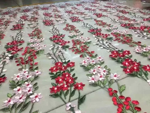 FFLACELL 5 ярдов тяжёлый цветок сетка сетчатая вышивальная Ткань кружево в африканском стиле пришить на свадебное платье одежда вышитая ткань - Цвет: 3