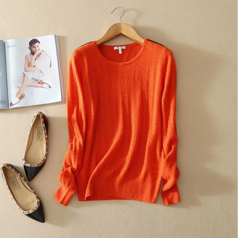 Новинка, скидка, кашемировый женский свитер s, чистый кашемир, Женский оранжевый свитер, Однотонный свитер с круглым вырезом, свитер из козьего кашемира, пуловер - Цвет: Orange