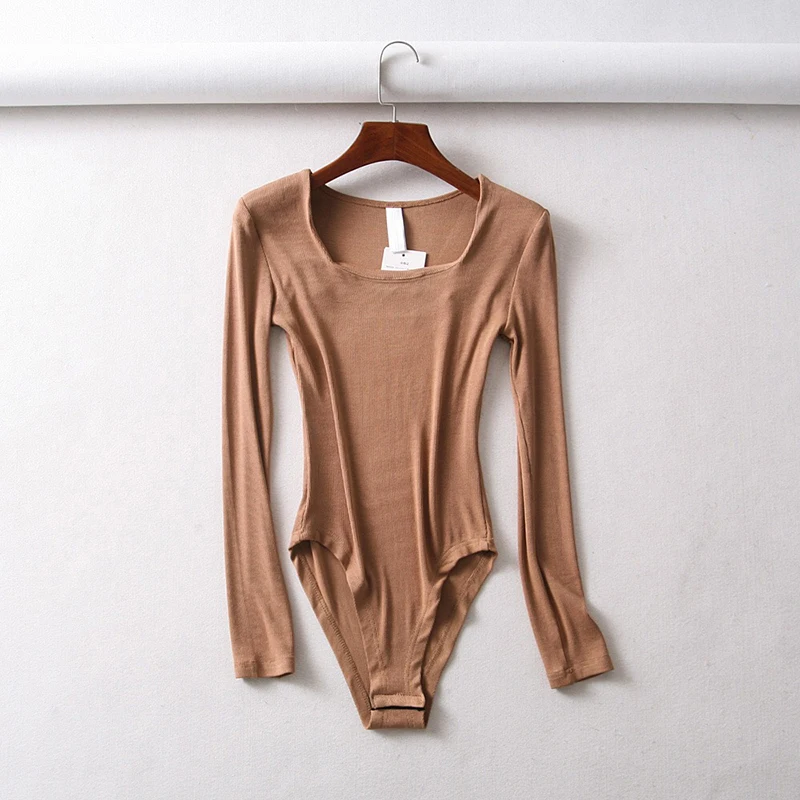 Comprar Efvandoloe bodysuits de mujer sólido cuello cuadrado casual de manga larga monos sexy cuerpo mujer una pieza bodysuits de mujer
