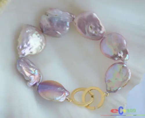 

hot sale FREE SHIPPING *******8" 22mm LAVENDER BAROQUE COIN KESHI REBORN PEARL BRACELET