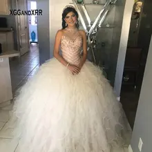Роскошные пышные платья для 16 15 лет, Переливающийся бисер, хрустальное бальное платье с лямкой на шее, длинное милое 16 платье принцессы, вечерние платья
