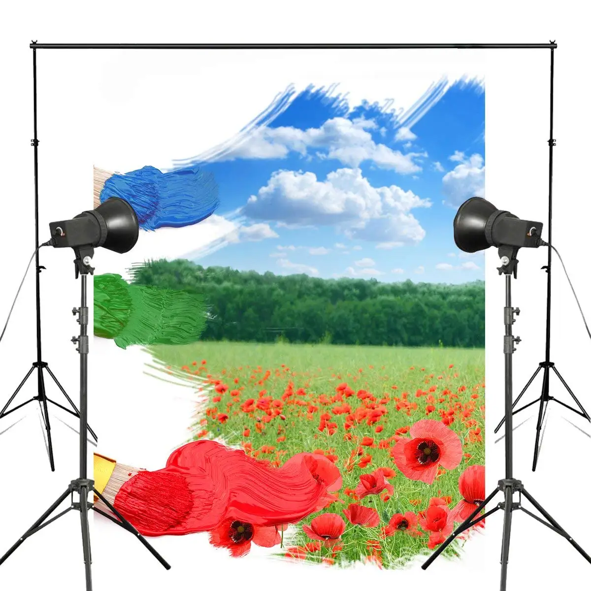 

Exquisite Blue Sky Photography Background Red Flower Backdrops for Picture Theme Tree Kids Photo Studio Background 5x7ft