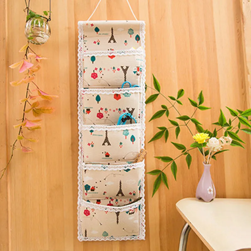 New 5 Pocket Wall Hanging Bag Linen Back Door Organizer Hanging Bag
