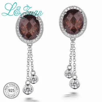 

L&zuan 9.78ct Natural Smoky Quartz Earrings for Women 925 Sterling Silver Jewelry Tassel Earrings Zircon Fine Jewelry Gift