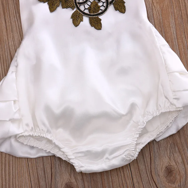 Summer Baby Clothes Big Flower Embroider Ruffle Baby Girls Bodysuit Halter Soft Satin Baby Girls Outfit Floral Kids Clothes  (7)