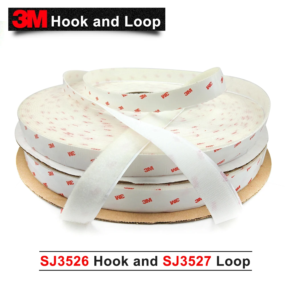 

100% 3M Original Product Hook 3M Double Sided Tape Fastener SJ3526 Hook and SJ3527 Loop 1 inch*50 Linear Yard White one set