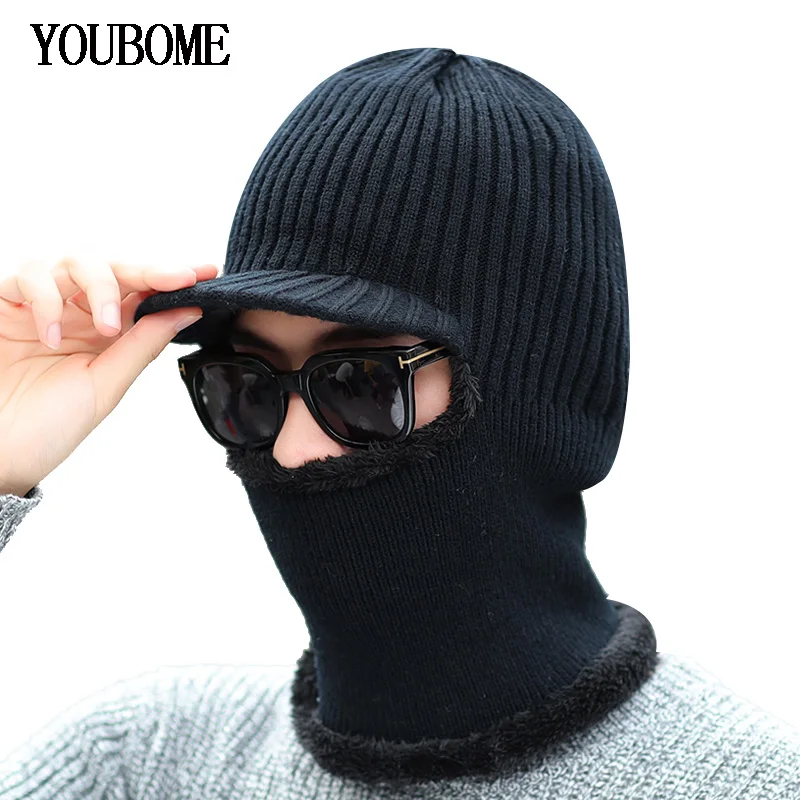 

YOUBOME Knitted Hat Skullies Beanies Winter Hats For Women Men Winter Scarf Women Warm Mask Wool Thick Balaclava Cap Beanie Hats